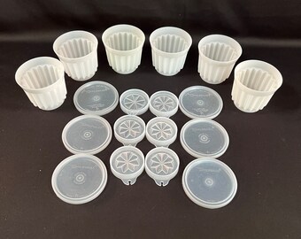 Set of 6 Tupperware White Clear Mini Jello Molds, Vintage 1970's Tupperware, Individual Jello Molds