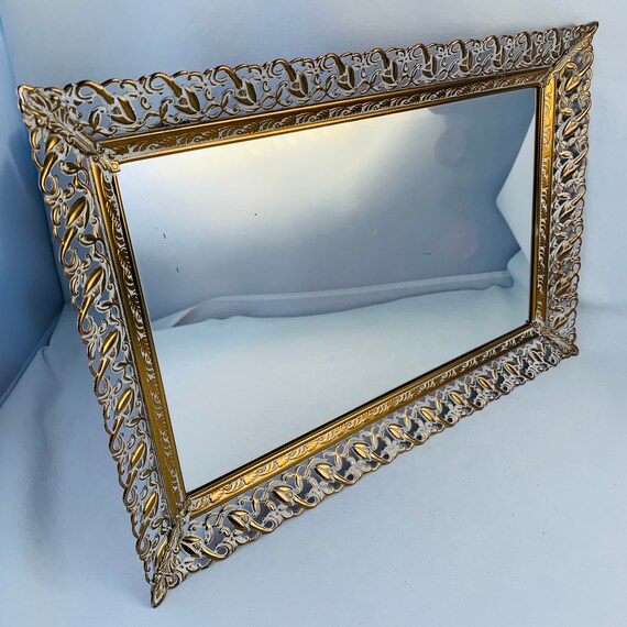 Vintage Large Dresser Top Mirror Tray Oblong 15 X Etsy