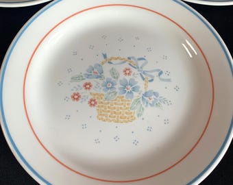 7-1/4" Set of 3 Country Cornflower Dessert/Bread Plates by Corelle, Microwavable Made in USA