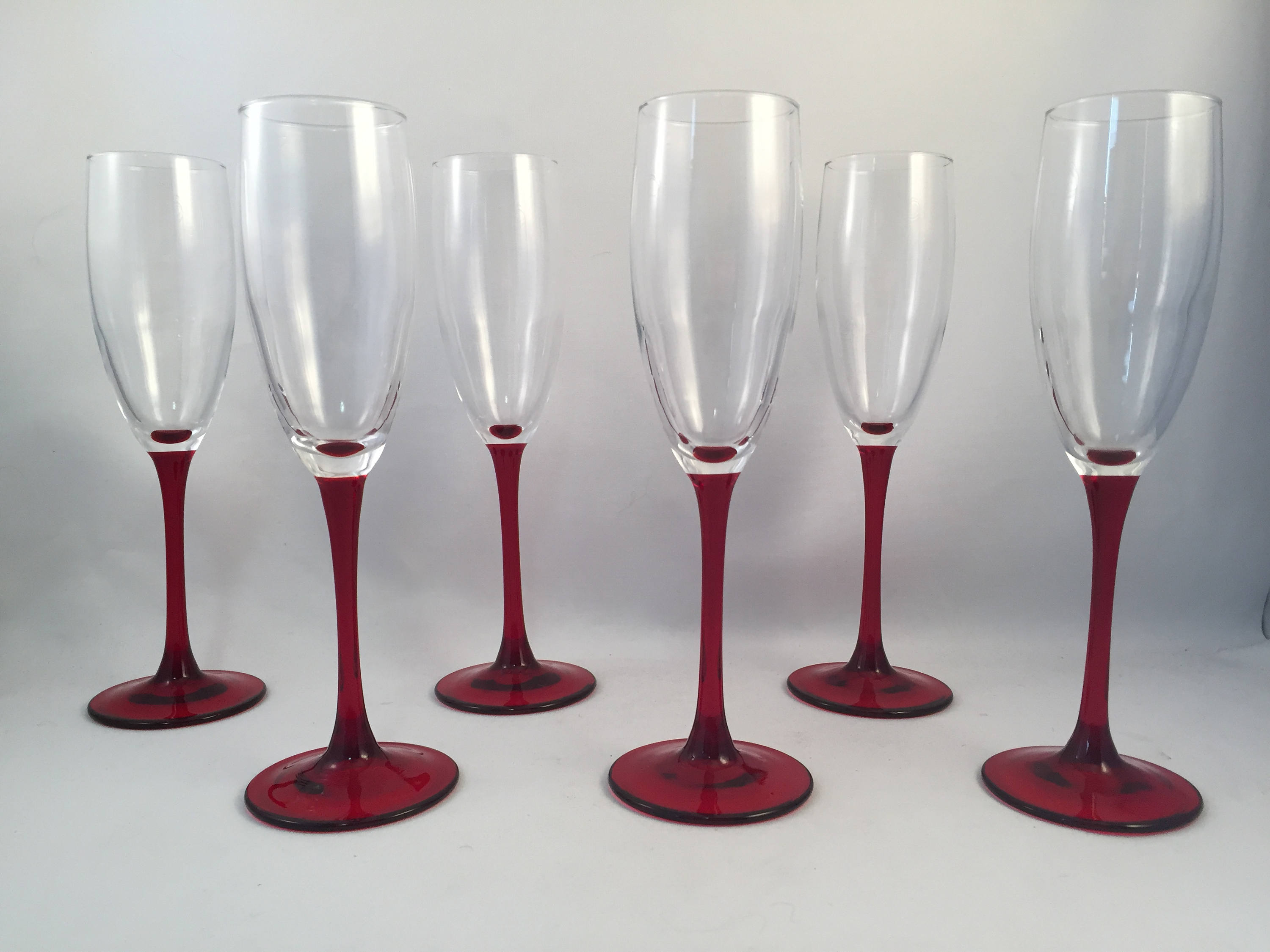 Set of 6 Red Stem Fluted Champagne Glasses Drinking Glasses 6 Etsy