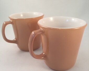 1970's Vintage Painted Milk Glass Mugs, Excellent Condition, Corelle by Corning,  (Set of 2)