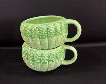 Two 20 oz. Asparagus Design Soup, Chili, Stew, Cocoa, Coffee Mugs, Unique Large Mugs, Whimsical Mugs