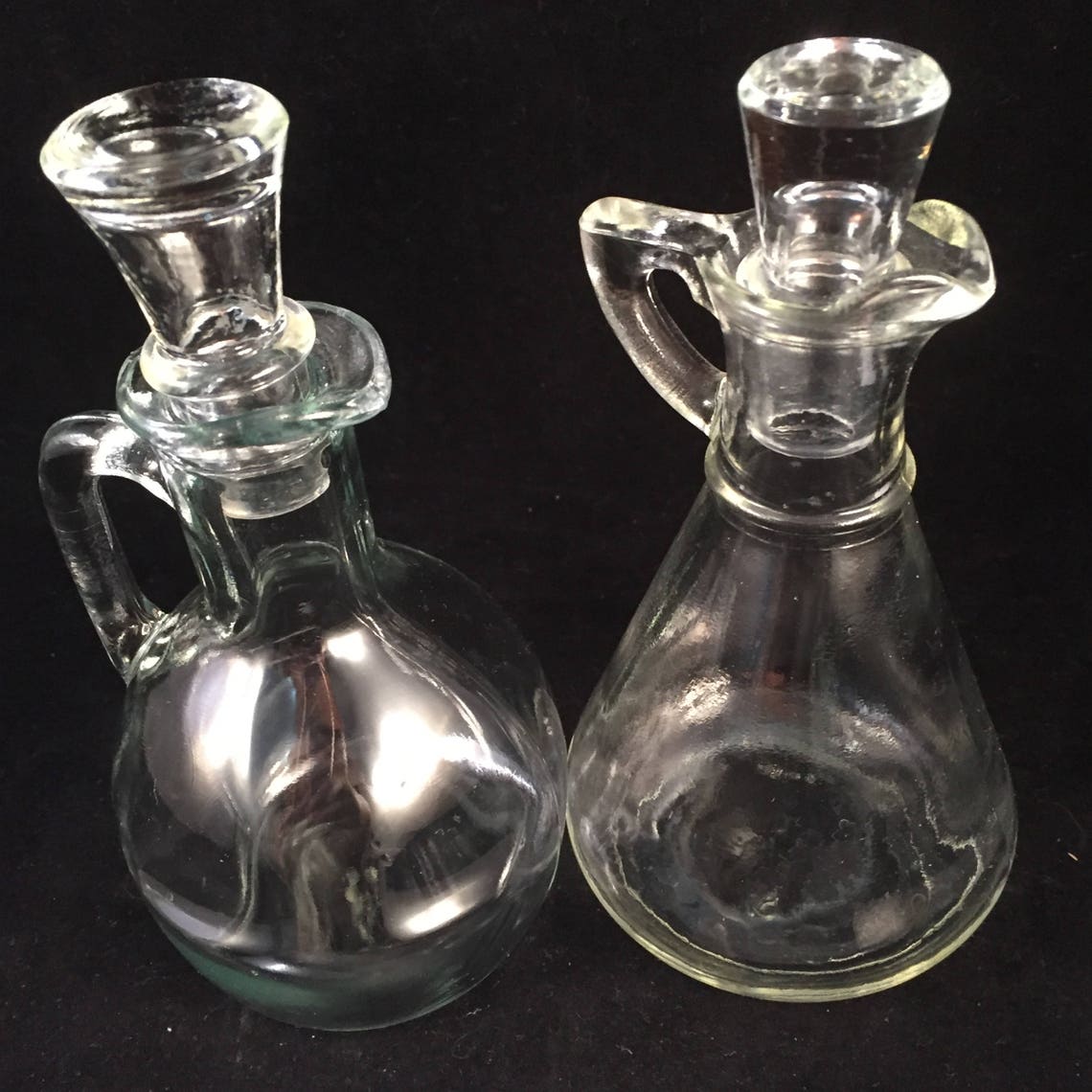 Set of 2 Oil and Vinegar/Salad Dressing Cruets all Glass Etsy