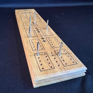 1974 Lowe Vintage Solid Hardwood Cribbage Board Game Complete with Metal Pegs, Made in USA by Milton Bradley