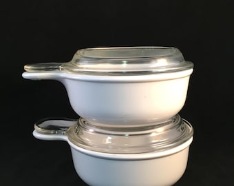4 Piece Set of Corning Ware White Grab Its, 2 Dishes with 2 Glass Lids 150-B 0.4L Grab Its with Lids, In Great Vintage Condition