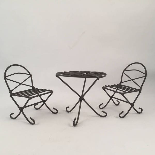 Doll House 3 Piece Set of Outdoor Doll Furniture, New or Vintage Doll House, Metal Outdoor Patio Doll Furniture, Table and 2 Chairs