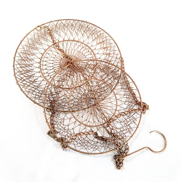 2 Tier Copper Wire Hanging Basket, Vintage Fruit/Vegetable Basket