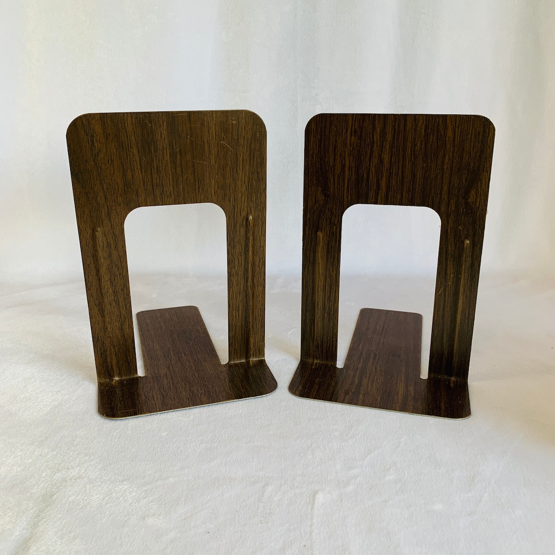 A Set of Tall Vintage Metal Bookends Faux Wood Design Retro Etsy