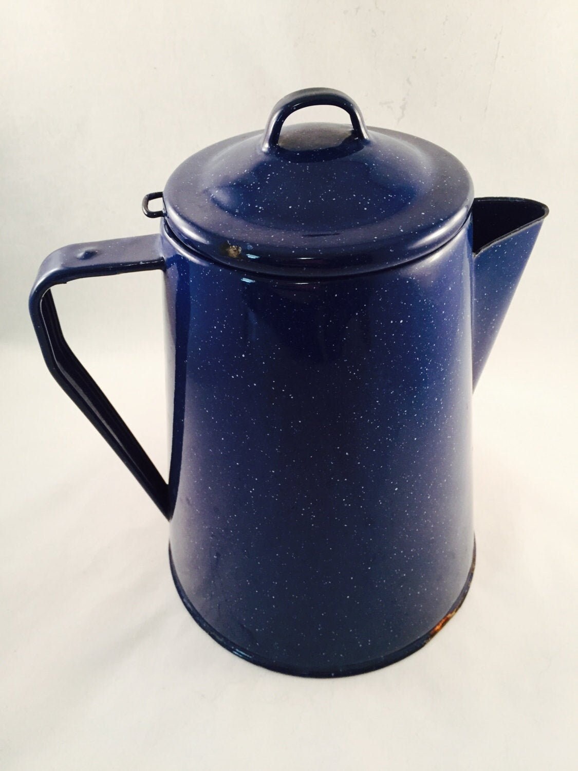 Vintage Blue Speckled Enamelware Campfire Coffee Pot - Ruby Lane