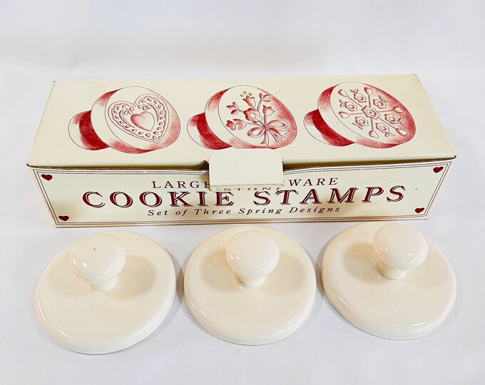 Set of 3 Ceramic Cookie Form Press Stamps 3-1/2