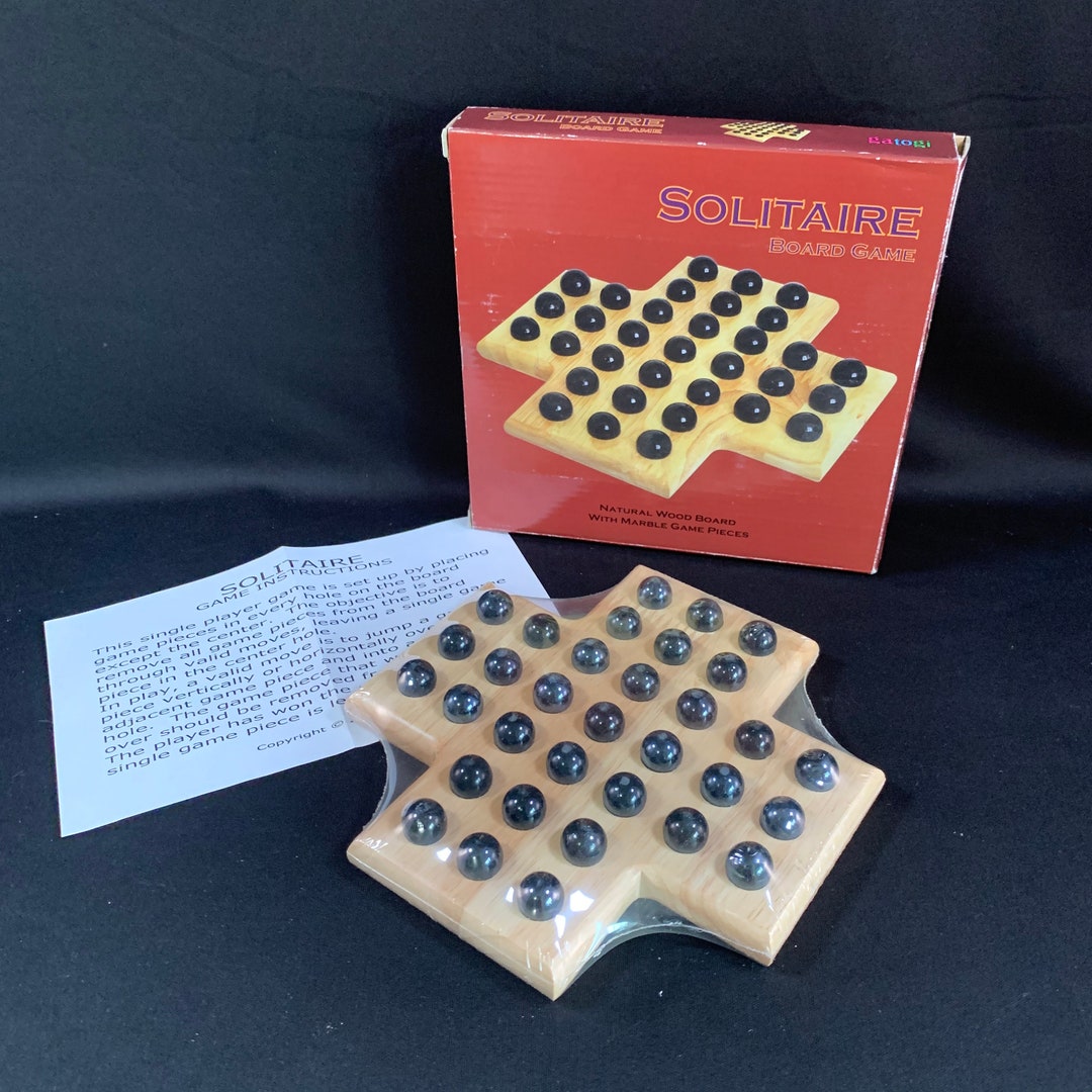 New Marble Solitaire Game on a Solid Wood Board, Marbles and