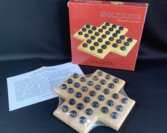 New Marble Solitaire Game on a Solid Wood Board, Marbles and Instructions, Play Hard or Go Home