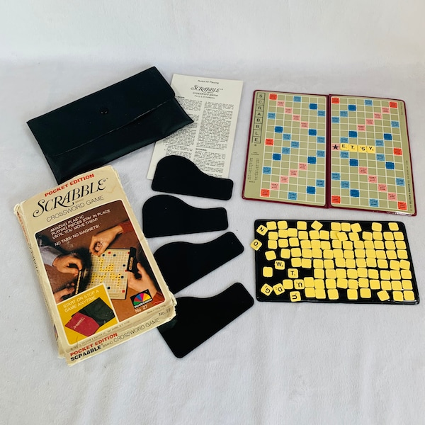 1978 Scrabble Pocket Edition Crossword Game, Complete Set In Original Box by Selchow & Righters, Co., Box is in Rough Condition