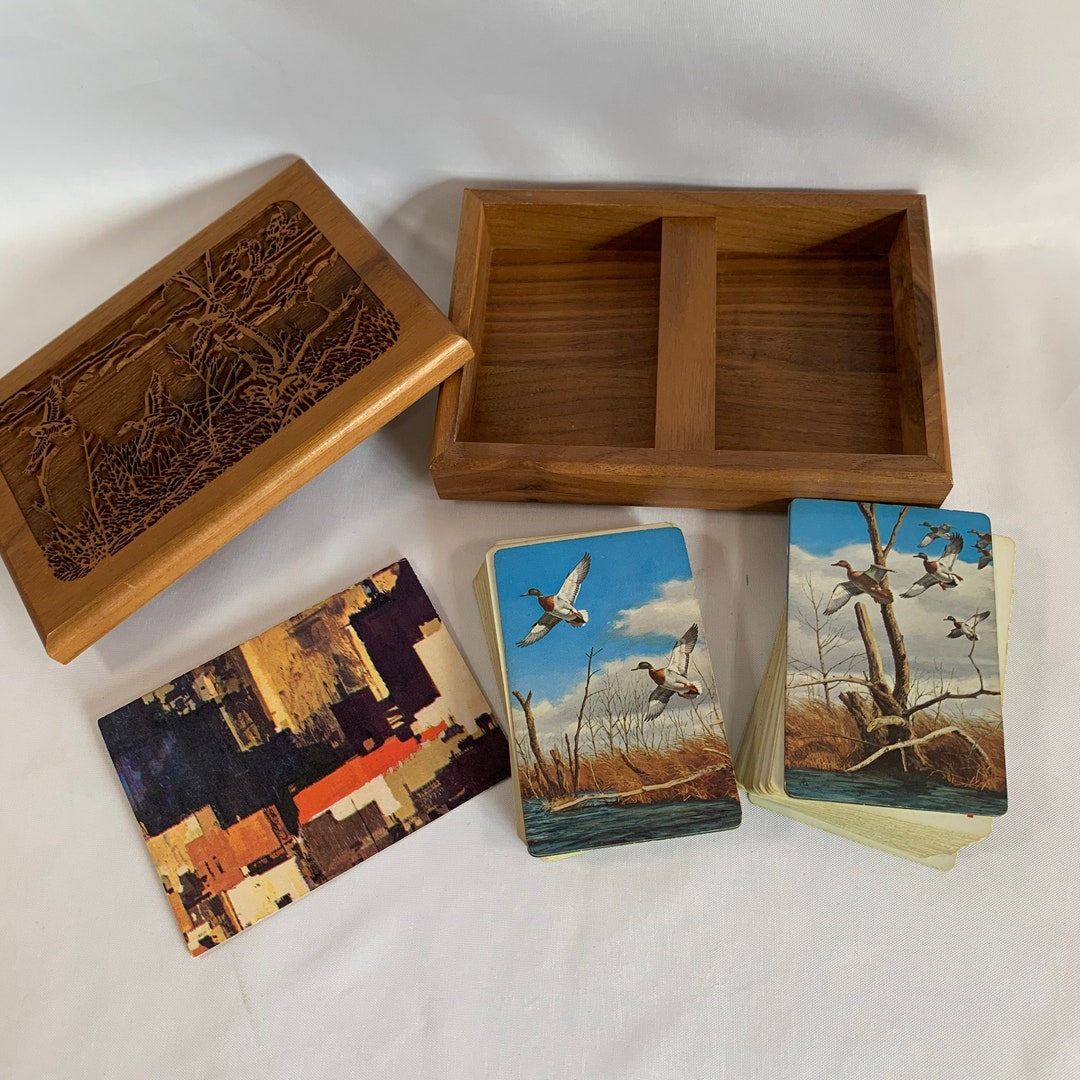 Playing Cards Laser Engraving Wood Box Complete With 4 Decks Etsy