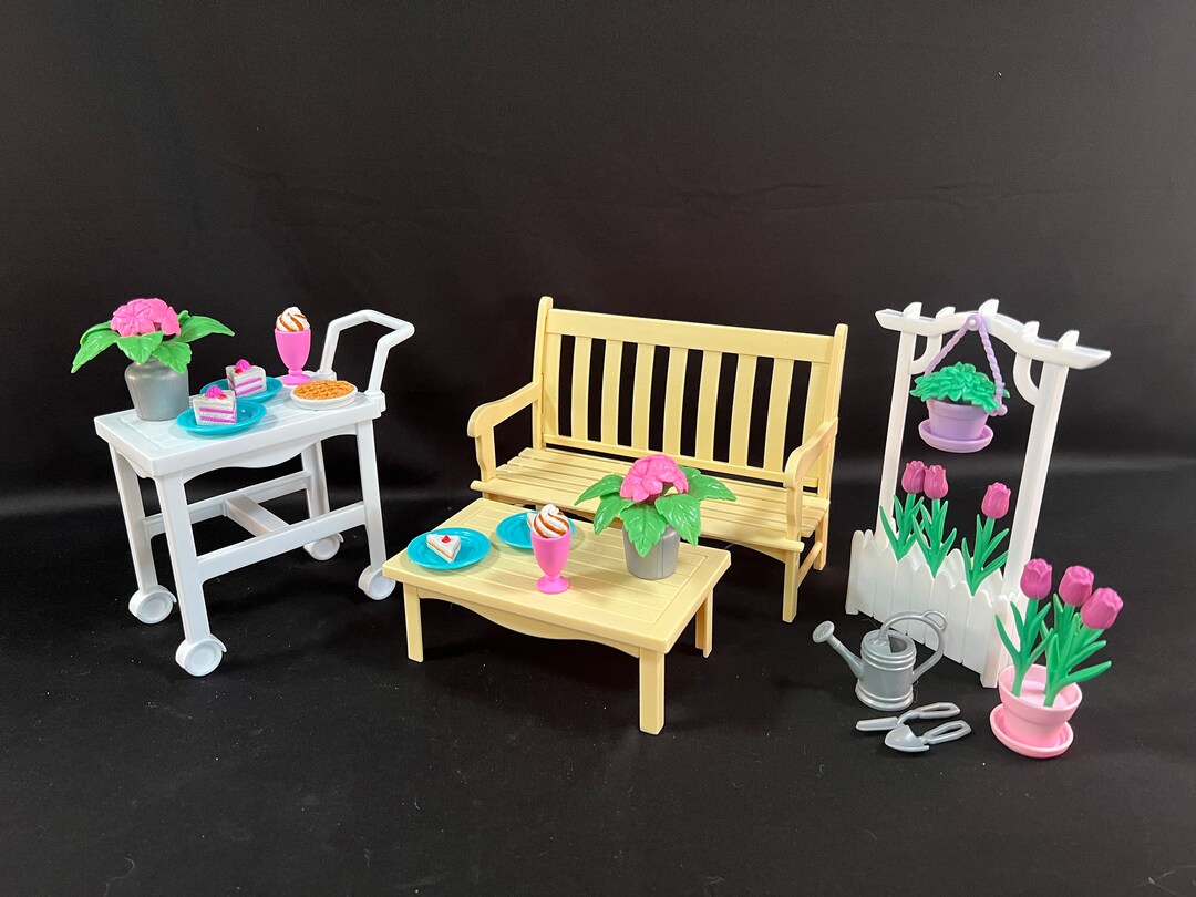 Vintage 1990's Barbie Flower Garden Play Set Bench Table Etsy