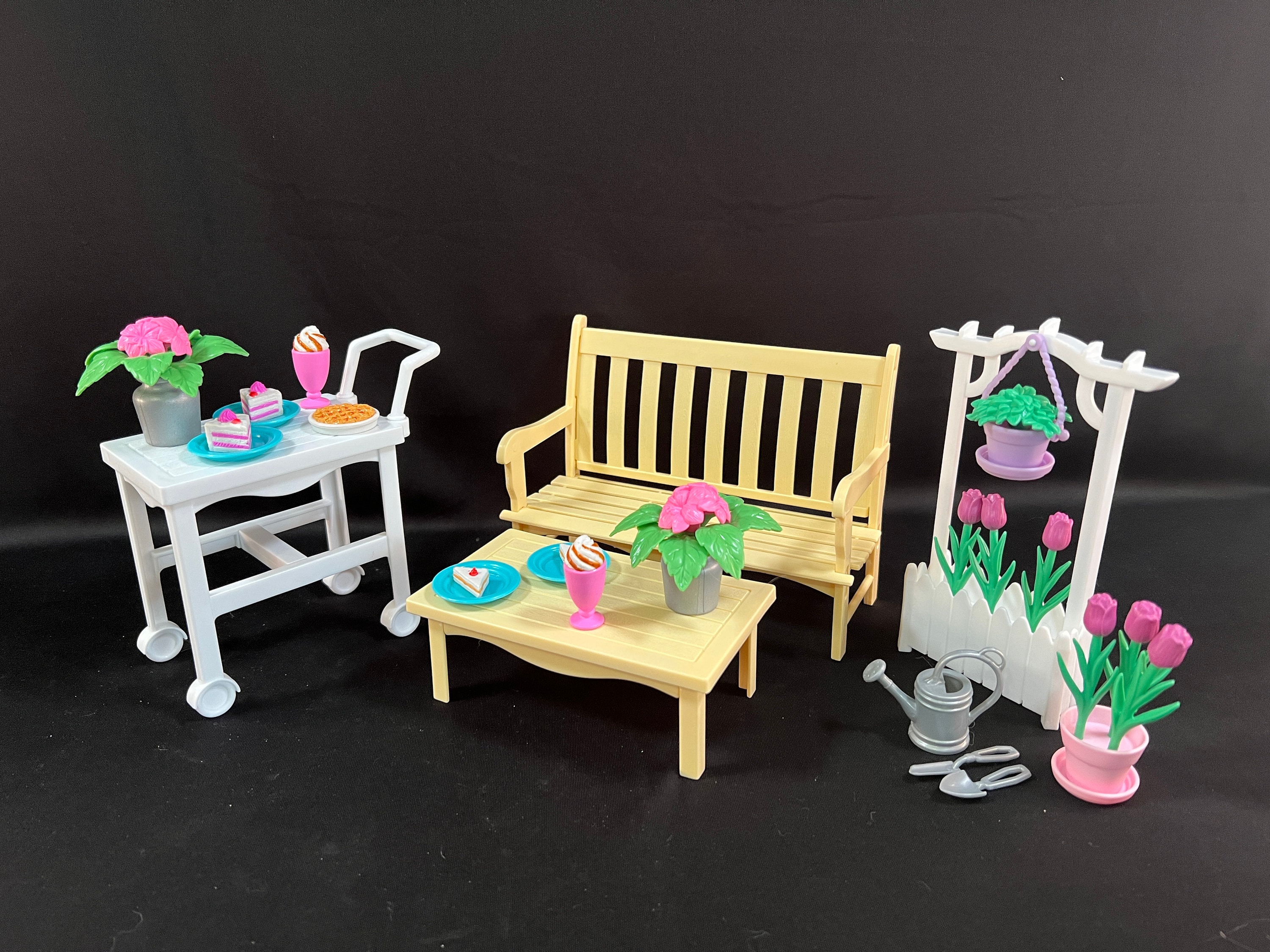 Vintage 1990 s Barbie Flower Garden Play Set Bench Table and