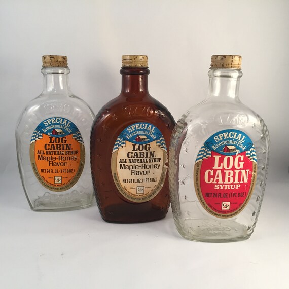 Set Of 3 Vintage Log Cabin Bicentennial Flask Syrup Bottles Etsy