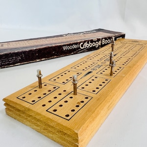 Lowe Vintage Solid Hardwood Cribbage Board Game In Original Box Complete with Metal Pegs, Made in USA