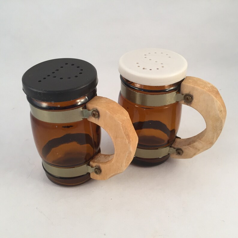 Barrel Style Salt and Pepper Shakers Dark Amber Glass with Etsy