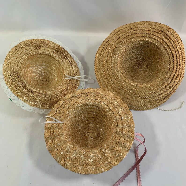 Set of 3 Decorated Straw Doll Hats Large Rim Adorable Little Etsy