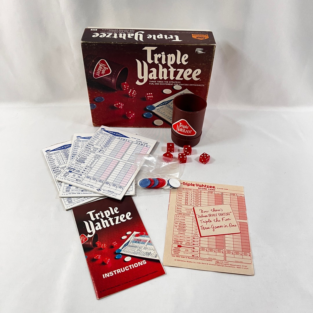 1975 Triple Yahtzee Game Complete With Multiple Score Pads, Shaker Cup
