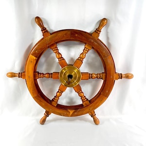 24-1/2&quot; Solid Wood Ship Steering Wheel, Heavy Nautical Decorative Wall Hanging.
