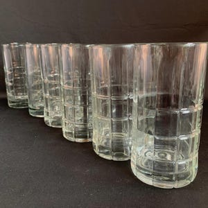 6 Clear Tartan Anchor Hocking Tumblers, Tartan Glassware, Tartan by Anchor Hocking, 16 oz. Tumblers, Anchor Hocking Glass Tumblers