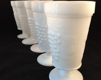 Vintage Milk Glass Milkshake Glasses, Vintage Milk Glass Dessert Dishes, Embossed Grapes Pattern 1960's Set of 5, Parfait, Jello, Milkshake