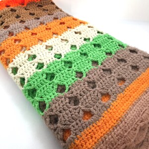 Vintage Bright Colored Crocheted Afghan 54&quot; X 60&quot; Cozy Throw Blanket, Very Soft Comfort Blanket, Machine Washable