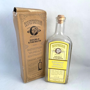 REDUCED CLEARANCE - Vintage Watkins Imitation Vanilla Extract Bottle in Original Box, Empty Vintage Bottle Original Box, Collectors Edition