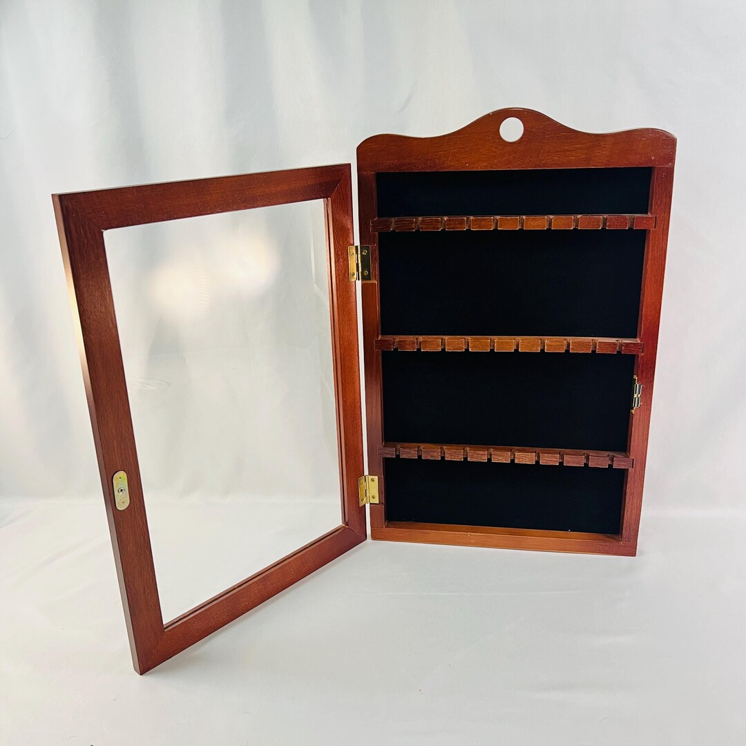 30 Slot Wood Spoon Rack in Glass Door Case, Collectible Spoon Rack ...