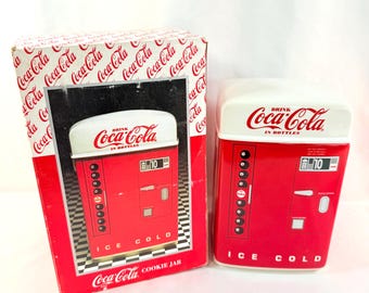New in Box Vintage Coca Cola Ceramic Cookie Jar Gibson Free