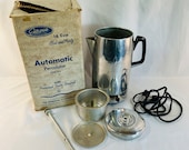 Vintage 16 Cup Automatic Percolator in Original Box, The Enterprise Aluminum Co, Personal Taste Control, Good Used Condition, Tested Works