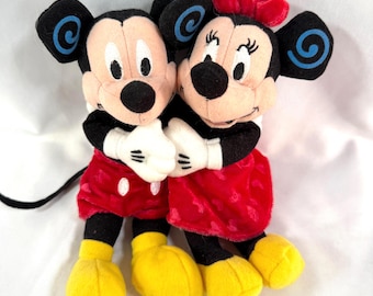 Disney Store Mickey/Minnie Mouse Bean Bag Valentine Hugging Plush Toy, Good Used Condition, Vintage Disney
