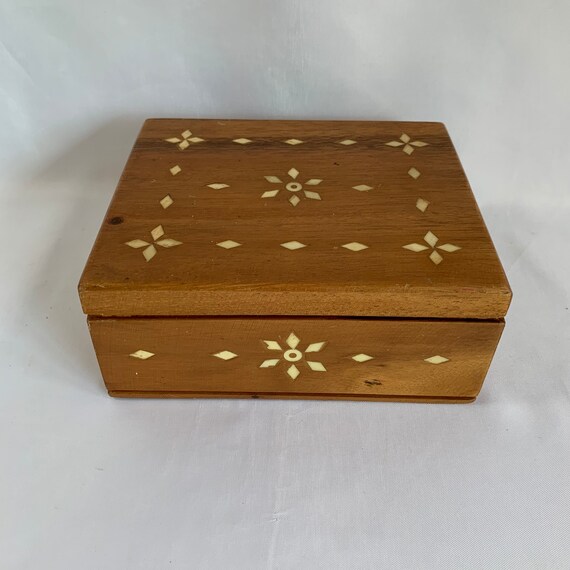 Vintage Wood Hinge Box with Mother of Pearl Inlay Design Throughout Manila Red Lined Vintage Box by Rosas Artcrafts Inc Ermita