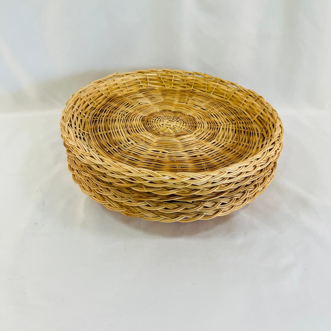 Set of 6 Retro Wicker Paper Plate Holders Natural Color Etsy