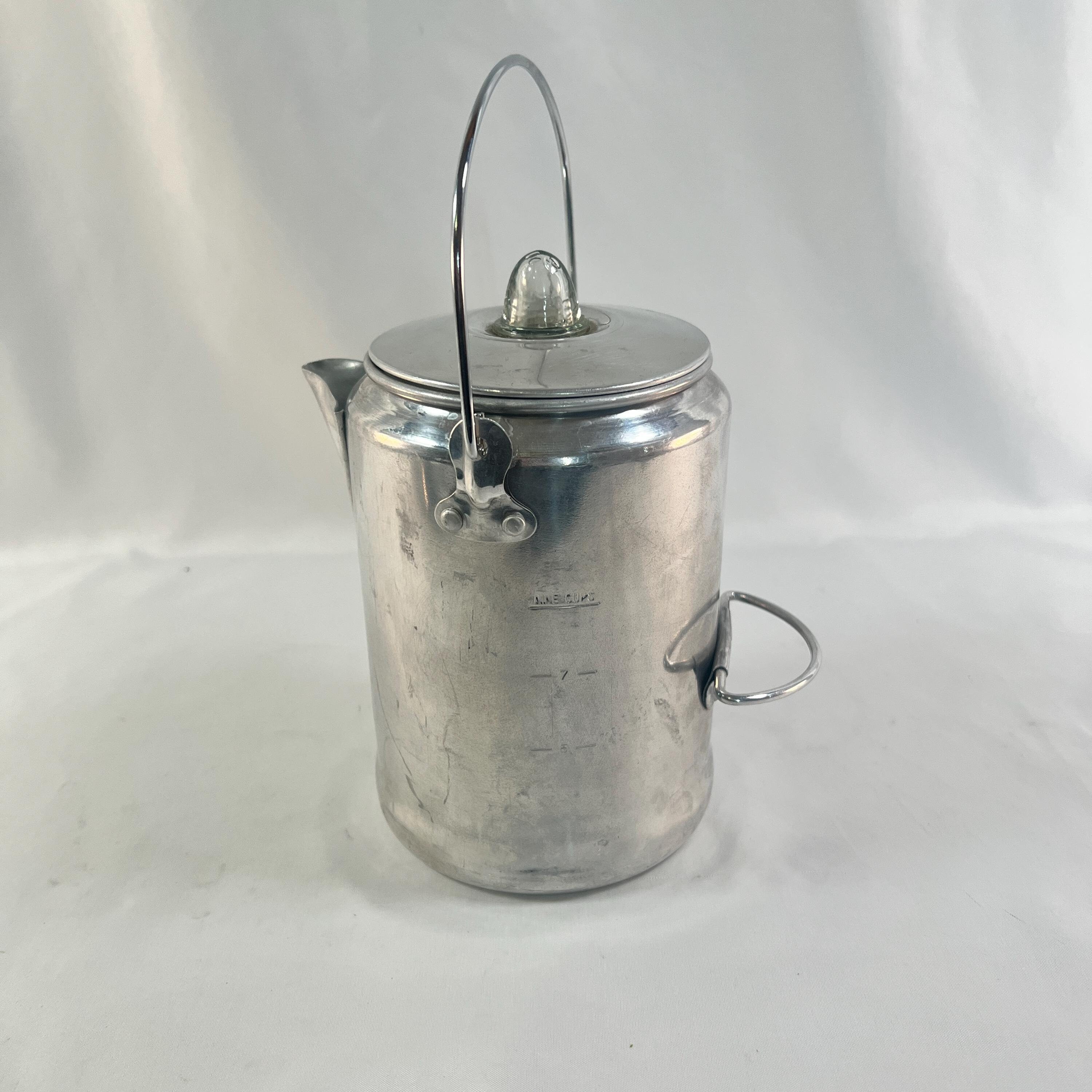 Percolateur à Café Vintage Coleman - En Aluminium Pour Camping, Style Rétro Argenté