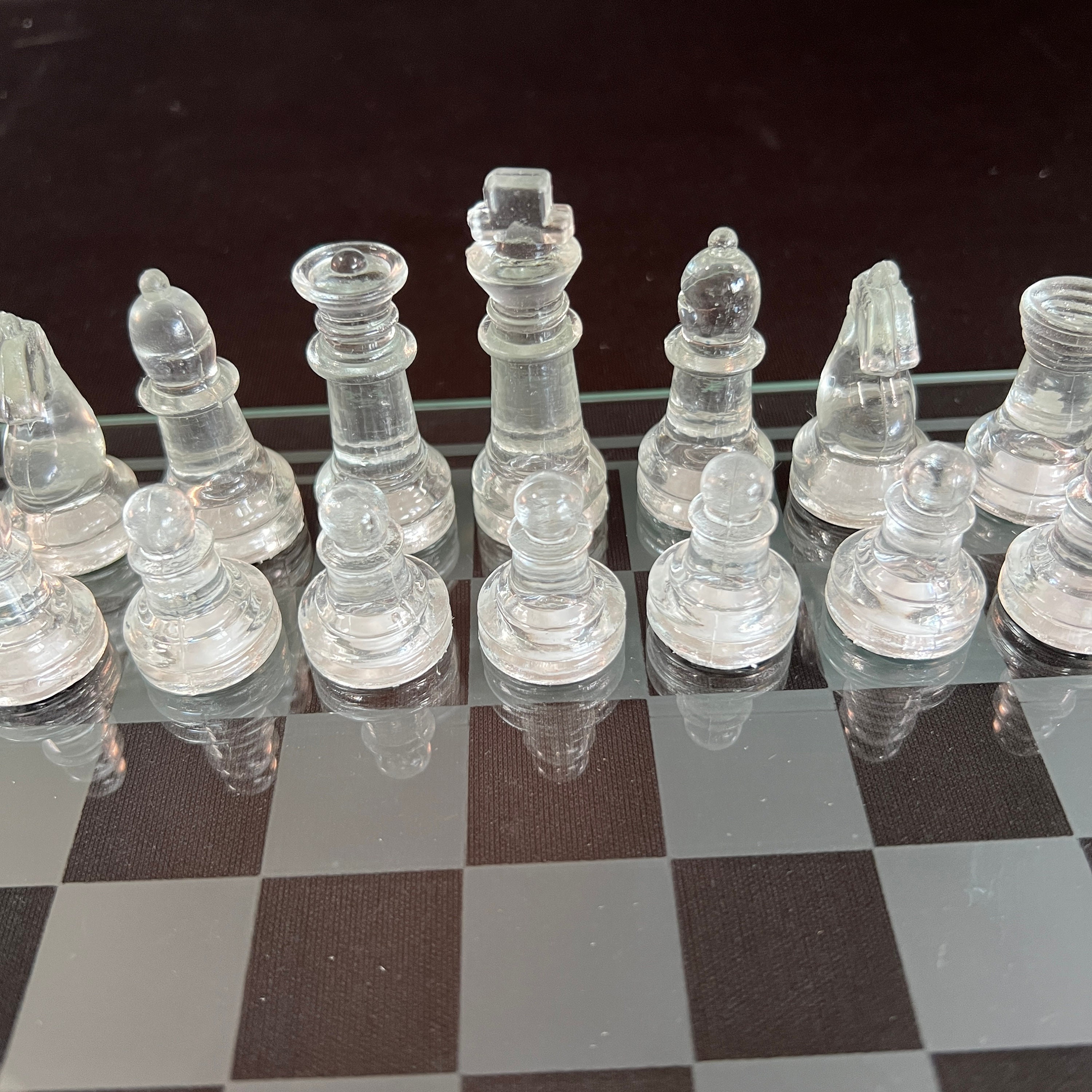 Fundex Etched Glass Chess Games Clear And Frosted Board Complete Set 15  Inch