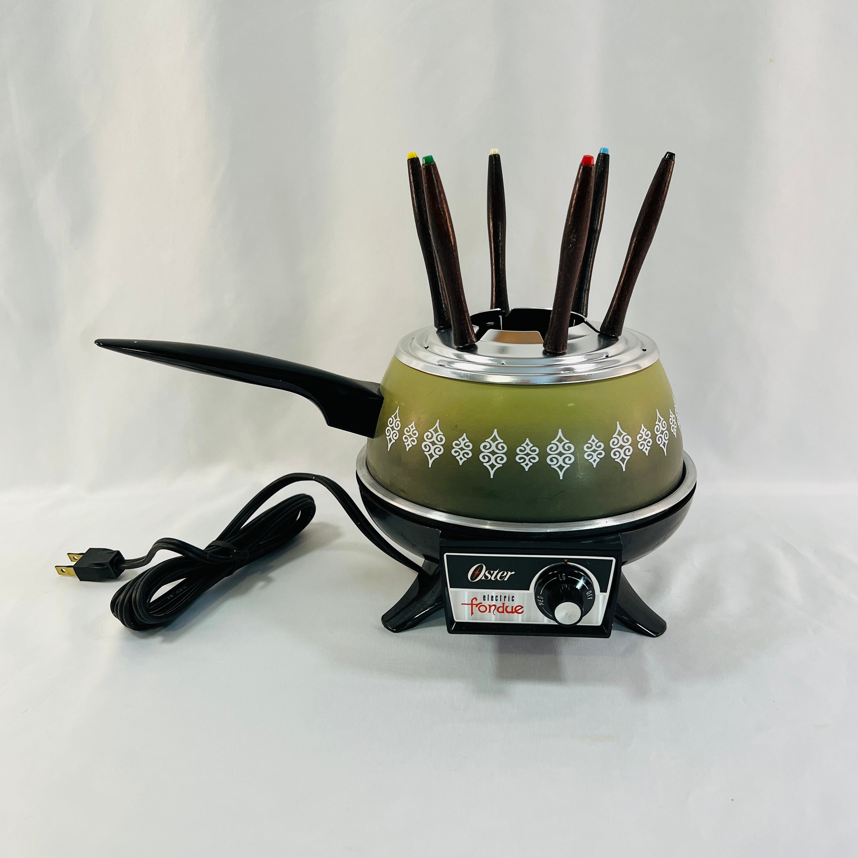 1960's Oster Electric Fondue Set Complete New Never Used, Teflon, 6 Color  Coded Fondue Forks, Retro Olive Green Design, Tested and Works 