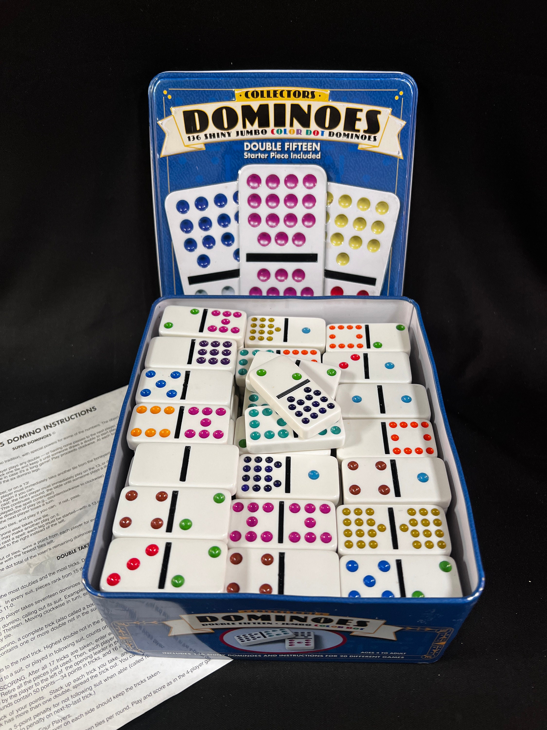1998 Cardinal Double 15 Set of Dominoes, 136 Color Coded in Metal