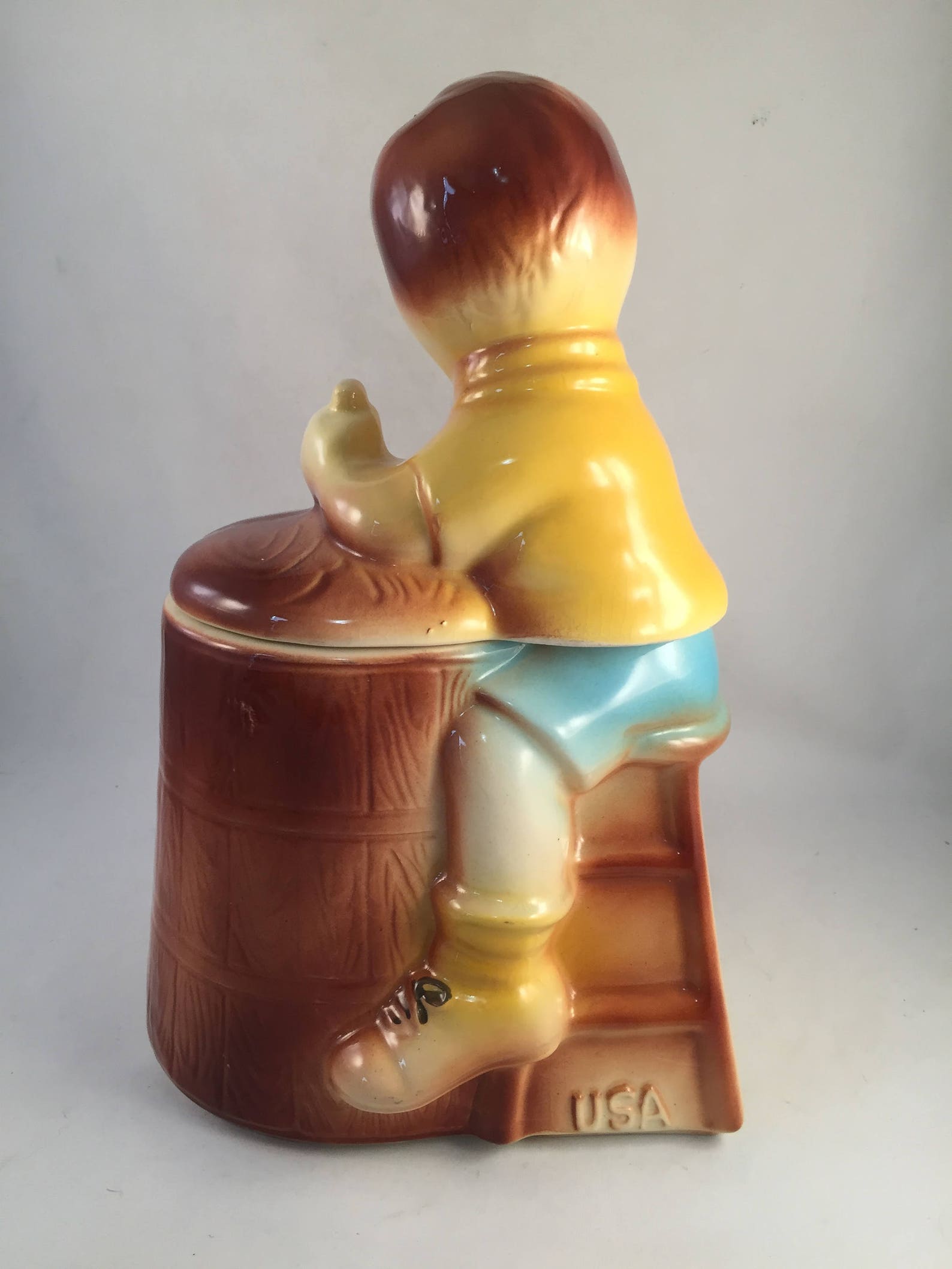 American Bisque Churn Boy Cookie Jar Boy Churning Butter Etsy