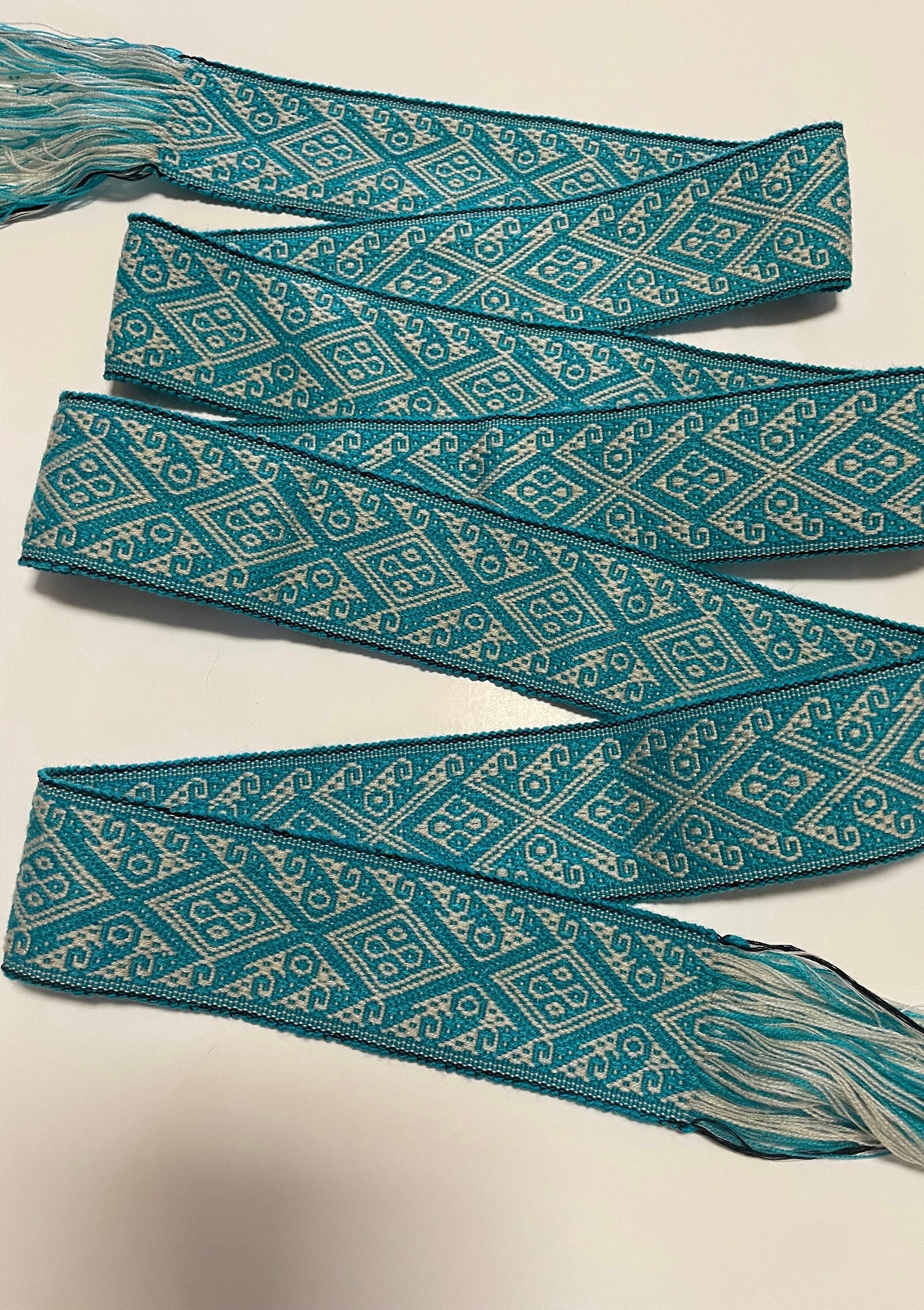 Ecuadorian Hand Woven Sash Belt: Turquoise Ethnic Ribbon - Etsy display picture 1