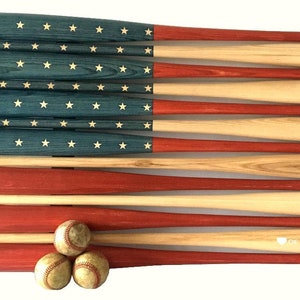 Rustic Baseball Bat American Flag. Made with 36 inch bats. Engraved with &quot;HOME&quot; of the Brave