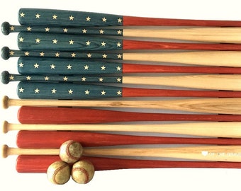 Rustic Baseball Bat American Flag. Made with 36 inch bats. Engraved with "HOME" of the Brave