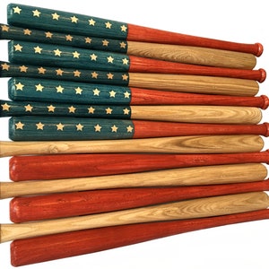 American flag made out of 18 inch baseball bats. Rustic / aged / vintage