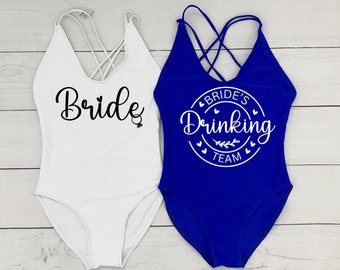 Bachelorette Drinking Team Swimsuit, Bridesmaid Swimsuit, Bride's Drinking Team Swimsuit, Bridal Party Swim, Squad Swimsuit, Bride Swimsuit,