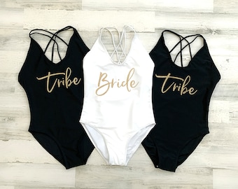Tribe Swimsuit, Bride Squad Gift, Bridesmaid Swimsuits, Maid of Honor, Honeymoon Swimsuit, Bride Swimsuit, Bachelorette Party Swimsuit,
