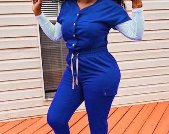 Royal Blue jumpsuit scrub with front button