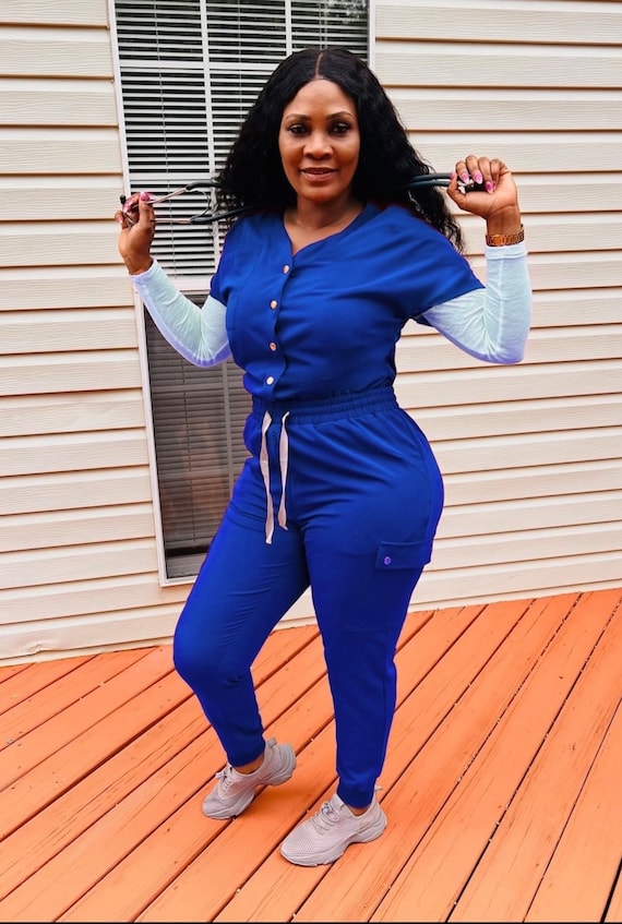 Royal Blue Jumpsuit Scrub With Front Button 