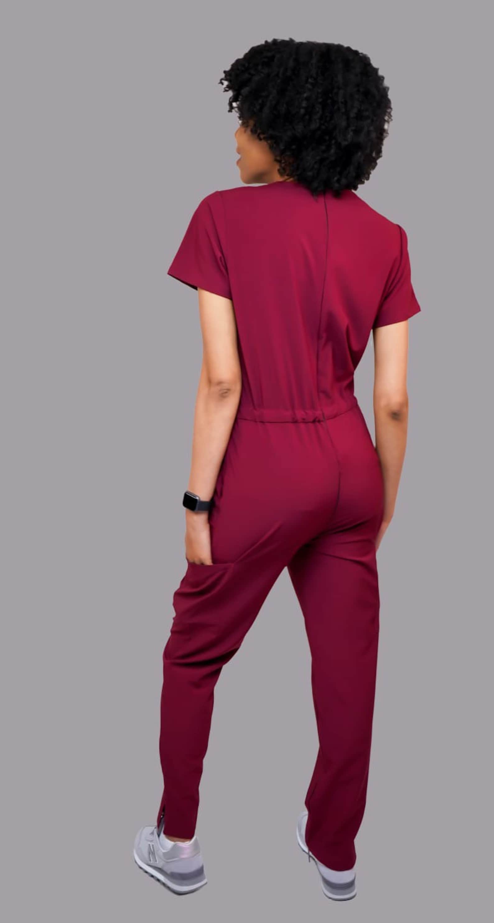 Burgundy Jumpsuit Scrub Soft Stretch Fabric. Runs Big. Has Etsy